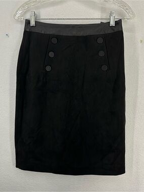 H&M Suede Corporate Goth Midi Button Skirt Size 6 Black